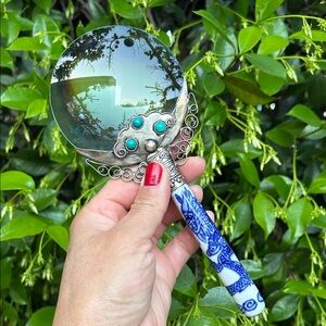 Vintage Asian Magnifying Glass with Porcelain Dragon Figure Handle